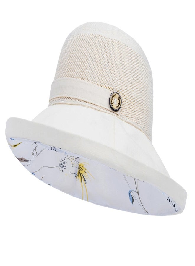 XuoAz Women Summer Sun Hat Floral Beach Hat Wide Brim UV Protection Packable Bucket Cap for Vacation Travel Beige - Image 4